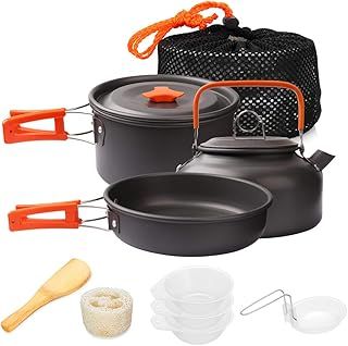 Gutsdoor Camping Cookware Set Camping Cooking Set Non Stick Family Backpacking Cooking Set Lightweight Stackable Pot Pan Bowls with Storage Bag for Outdoor Hiking