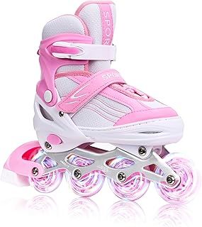 Inline Skates for Children, Adjustable Inline Skates for Children, Adults, Girls and Boys Inline Skates, Roller Skates for Indoor and Outdoor Use, Sakura Pink