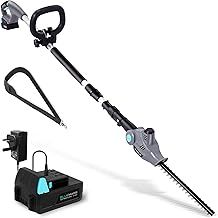 BlueMars Lawn and Garden Cordless Telescopic Pole Hedge Trimmer, 256cm Long Reach Extendable Cutter for Hedges, Bushes, Branches, Shrubs – 2.0AH Battery, Charger, Shoulder Strap Included