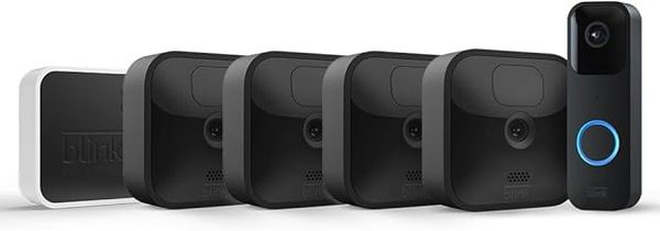 Blink Outdoor with two-year battery life | 4-Camera System (Black) + Blink Video Doorbell (Black) | HD Smart Security, motion detection, Alexa enabled