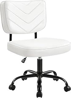 Yaheetech Office Desk Chair with Wheels, Height Adjustable Swivel Vanity Modern Armless Chair with Back Support and PU Leather for Home Bedroom, White