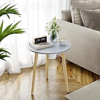 APICIZON Round Side Table, Small Coffee Table End Table for Living room, Bedroom, Small Space, Wooden Bedside Table, Easy Assemble, 42(D) x 51(H) cm, Grey and Oak