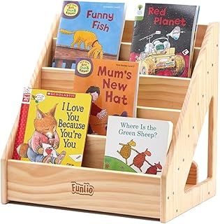 FUNLIO Montessori Bookshelf for Toddlers 1-5 Years, Front-Facing Kids Bookshelf with Anti-Tilting Device, Premium Pine Small Book Shelf for Kids Room, Children's Bookcase for Nursery/Classroom