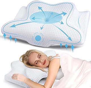 Cervical Memory Foam Pillow for Neck Pain Relief, 2 in 1 Orthopedic Sleeping Pillow, Shoulder Pain Ergonomic Head Neck Support Pillow for Side/Back/Stomach Sleepers with Removable Cover, Blue