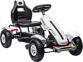 HOMCOM Children Pedal Go Kart, Kids Ride On Racer with Adjustable Seat, Inflatable Rubber Tyres, Handbrake, for Ages 5-12 Years - White