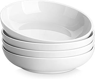 MALACASA 8.85 Inch Large Pasta Bowls Set of 4, 1250 ML Salad Bowls, Ceramic Bowl Sets, Wide and Shallow Bowls Set, Microwave and Dishwasher Safe, Series Regular