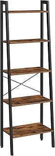 VASAGLE Ladder Shelf, 5-Tier Industrial Bookcase, Storage Unit, with Metal Frame, for Living Room, Kitchen, Rustic Brown LLS45X