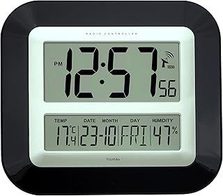 Youshiko Jumbo Large LCD Radio Controlled Wall & Desk Clock (UK & Ireland Version) Silent Battery Operated Temperature Humidity Calendar for Home Office