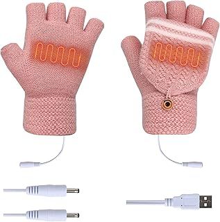 USB Heated Gloves - Women's & Men's Double-Sided Winter Warm Hands Warmer, Full & Half Heated Fingerless Heating Knitting Unisex Mitten
