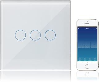 KETOTEK Smart Light Switches 3 Gang 1 Way Compatible with Alexa, WiFi Touch Light Switch White Glass Panel with Timer Function, Tuya/Smart Life App Control