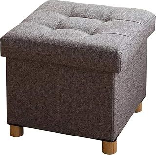 BRIAN & DANY Folding Ottoman Storage Box with Wood Legs, Linen Foot Stool, Footstool with Storage, Highly Elastic Sponge Filling, Gray, 38 x 38 x 38 cm