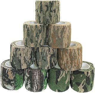 JZK 10 rolls self adhesive camouflage bandage, non-woven elastic stealth camo tape, stretchy cohesive camouflage tape for hunting gear, rifle, SLR camera lens, shotgun, telescope