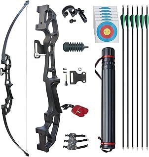 D&Q Archery Set Adult Bow and Arrow Set Adult Takedown Recurve Bow Hunting Bow Target Practice Competition Survival Longbow Right Hand 50" 30lbs, 40lbs with 6pcs Mixed Carbon Arrow