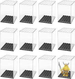 Minifigure Display Case Single, Gobesty 12Pcs Acrylic Display Case for Minifigures, Dust Proof Storage Case for Building Block, Stackable Building Block Display Box for Figurines and Collectibles