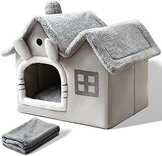 Cat Cave Bed, Warm Cosy Dog Bed Indoor With Removable Cushion, Comfortable Plush Pet Cat igloo, Washable Foldable Cat Houses with Non-Slip Bottom