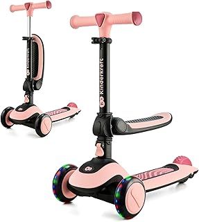 Kinderkraft Halley 2 in 1 Scooter for Kids 1+ Year Old to 50 kg, 3 Wheel Scooter, Balance Bike, Easy Folding, 2 Front Flashing Wheels, Adjustable Handlebar, Easy to Handle Weighs only 3 kg, Pink