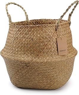 DOKOT Seagrass Basket Belly Plant Pot Woven Basket With Handle, Foldable Laundry Basket Toys Storage (Natural)