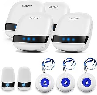 Wireless Caregiver Pager Elderly Alarm Call Button Personal Alarms Call Bell Panic Alarm Systems For Elderly/Patient/Disabled/Nurse 5 Transmitter 4 Plug-in Receiver (600+ft Operating Range)