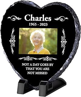 Personalised Memorial Plaque, Custom Rock Slate Frame with Photo Text, Customised Memorial Gifts for Loss of Loved One, Cemetery Decorations for Grave