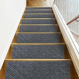 20cmx76cm (14-Pack) Stair Treads Carpet Non-Slip, Indoor Stair Runners for Wooden Steps, with Non Skid Rubber Backing Removable Washable Step Runners Perfect for Pets (Smoky Gray)