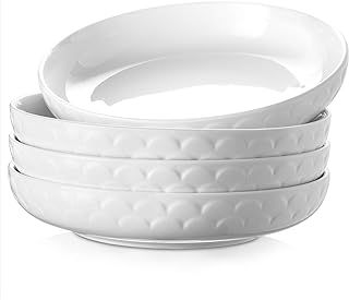 DOWAN Pasta Bowls Set of 4, 10'' Large Dinner Plates, Porcelain Serving Bowls for Family Party, 1600 ml Ceramic Salad Bowls, Serving Platter for Kitchen Meal Prep, Microwave Dishwasher Safe
