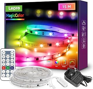 Lepro MagicColor LED Strip Light 15M, Rainbow Chasing Effects, Remote Control, 30 LEDs/M, Multiple Colours at Once, Music Sync LED Lights for Bedroom, Gaming, Party and Room Decor (2 Rolls of 7.5M)