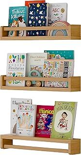 Nursery book shelf, Set of 3 Floating Shelves Solid Natural Wood 40cm bookshelf kids room Wall Mounted baby floating book shelves decor for Children's Room,Bathroom,Kitchen