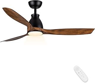 Newday Ceiling fan with Light and Remote, 46” Black Wood Color Ceiling Fan with Lamp Dimmable, Quiet Reversible DC Ceiling Fan with Sleep Mode, 3 Timer for Bedroom Living Room Basement Kitchen Terrace