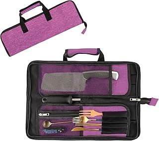 Chef’s Knife Roll Bag, Heavy Duty Oxford Chef Knife Bag, Portable 13 Slots Chef Knife Case, Multi-Function Cutlery Knives Pouch Holder Knife Wrap Wallet Tool Roll (Rose Red)
