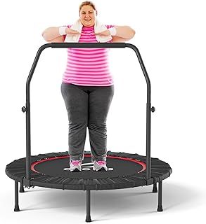 40''/48'' Foldable Fitness Trampoline - Max Load 400lbs / 450lbs, Rebounder with Adjustable Foam Handle Indoor/Outdoor Fitness Body Exercise