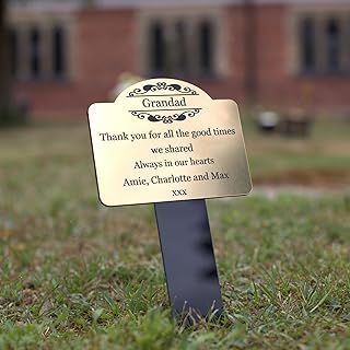 CAO Personalised Memorial Plaque Stake – Weather Proof Acrylic Grave Marker – Loving Pet Remembrance Plaque – Graveside Memorial Stake – Gold or Silver Brushed Grave Sign – Central Name Monogram