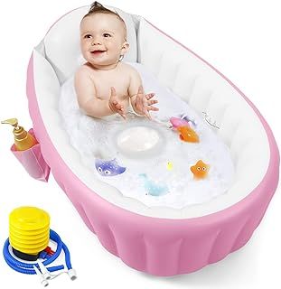 PandaEar Inflatable Baby Bath Tub, Portable Toddler Bath Tub, Infant Baby Bathtub with Air Pump, Foldable Non-Slip Travel Baby Bath Mini Air Swimming Pool for Newborn (Pink)