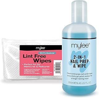 Mylee Gel Prep & Wipe Gel Nail Polish Residue Cleaner Remover 250ml + 100x Lint Free Wipes Kit, Preparation & After Care, UV LED Gel Polish Base Pre & Post Wipe, Sanitising & Removing Tacky Layer