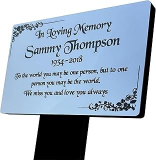 Personalised Memorial Plaque for Graves Marker with Stake in Silver, Gold, Garden Memory Plant Marker for Outdoors Fully Weatherproof, Silver