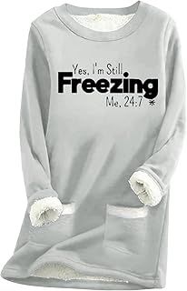 HOOUDO Sweatshirts for Women UK Fleece Lined Thick Jumper Tops Plush Warm Sweaters Long Sleeve Crewneck Winter Blouses Shirt Soft Sherpa Pullover Underwear