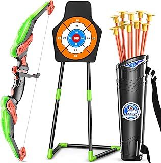 Bow and Arrow Set for Kids with LED Lights-Archery Set with 10 Suction Cup Arrows, Quivers & Standing Target, Outdoor Toys for Kids Boys & Girls Ages 3-12 Years Old