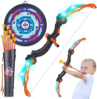 YIMORE Bow and Arrow Set Kids, Archery Set with LED Light with 10 Suction Cups Arrows Targets Quiver, Indoor Outdoor Garden Games