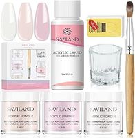 Saviland Acrylic Nail Kit – Acrylic Powder and Acrylic Liquid with Acrylic Nail Brush Set, 3Colors Pink Nudes Clear Nail Acrylic Powder for Acrylic Application Nails Extension