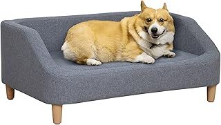 PawHut Dog Sofa Bed, Cat Sofa, Dog Couch w/Soft Cushion, Removable and Washable Cover, for Small, Medium and Large Dogs, 95 x 63 x 39cm - Grey