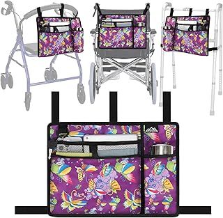 supregear Accessories Bag for Walker, Wheelchair, Rollator for Seniors, w/Cup Holder-Folding Walker Basket Large Capacity Waterproof Walker Caddy Pouch, Purple Butterfly