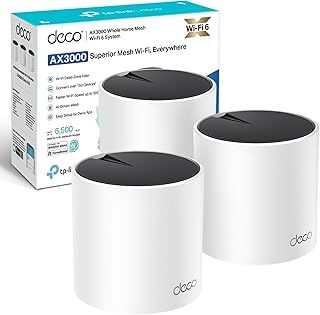 TP-Link Deco X55 AX3000 Whole Home AI-Driven Mesh Wi-Fi 6 System, Three Gigabit Ports, Coverage up to 6,500 ft2, Connect up to 150 devices, HomeShield Security, Pack of 3, Amazon Exclusive