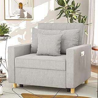 3-in-1 Sleeper Chair Bed, Convertible Single Sofa for Small Room, Adjustable Armchair With Side Pocket, Grey