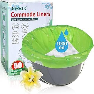 Commode Liners with Absorbent Pad 50 Pack, Bedside Commode Disposable Bags Universal Fit All Standard Toilet Chair Bucket