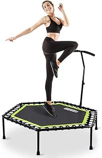 ONETWOFIT 45"/48"/51" Silent Mini Fitness Trampoline with Adjustable Handle Bar Fitness Trampoline Bungee Rebounder Jumping Cardio Trainer Workout for Adults or Kids