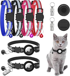 KitoLee Airtag Cat Collars Cat Collar Breakaway Reflective Cat Collars with Bells(4 Colors & 2 Pack Apple Airtag Cat Collar Holder & 2 ID Tags)