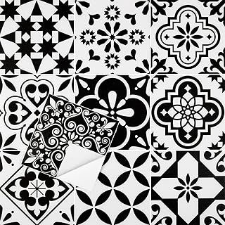Adhesive Floor Tiles Peel and Stick Floor Tiles Vinyl Flooring for Kitchen Bathroom Living Room Waterproof Black White 20X20cm 10pcs
