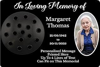 [Custom] Personalised Metal Grave Stone Marker Headstone Memorial Plaque, In Memory Sign Remembrance Your Photo Vase Flower Holder Grave Pot (UV PRINTED) (Black)