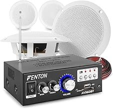 Power Dynamics Bluetooth Ceiling Speaker System with Amplifier FM Radio and MP3 USB for Home Hi-Fi Cafe Restaurant Shop Installation (Four MS40 Speakers)