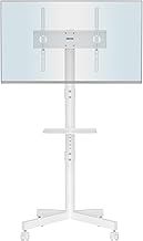 BONTEC Mobile TV Stand on Wheels for 23-60 inch Plasma/LCD/LED TVs, Portable TV Stand with Laptop Shelf, Height Adjustable Wheeled Rolling TV Cart Trolly up to 25kg, Max. VESA 400x400mm (white)