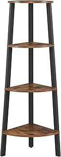 VASAGLE - Corner Shelf Bookcase - 4 Tier Ladder Shelf - Storage Unit, Plant Holder for Living Room - Industrial Style with Steel Frame - Rustic Brown and Black - LLS34X